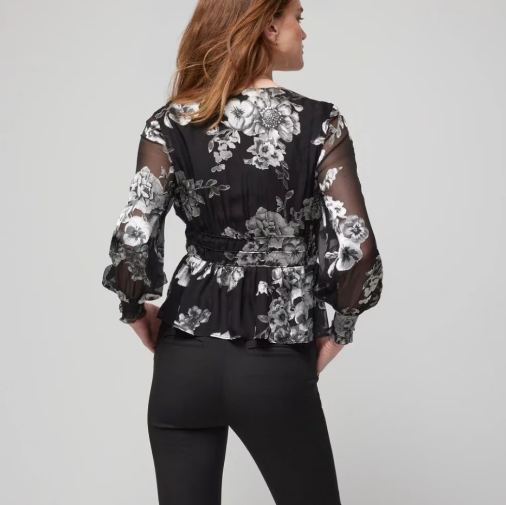 White House Black Market Silk Blend Metallic Flower Blouse XL - Picture 2 of 11